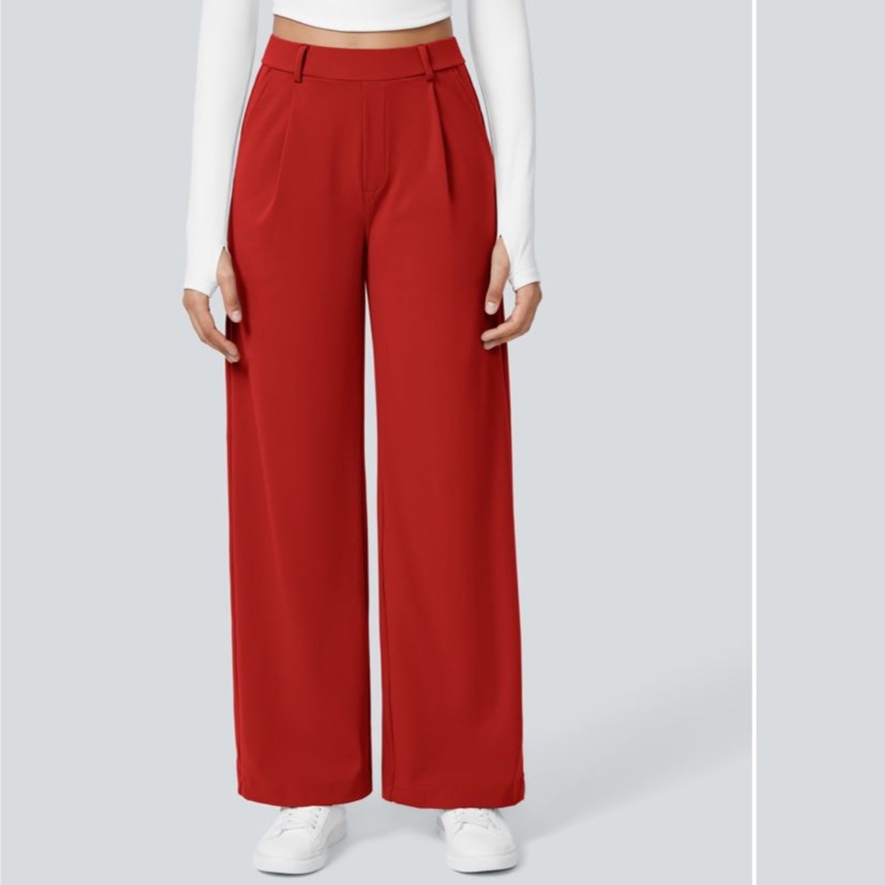Halara high waisted straight leg work pants. Size small tall RED